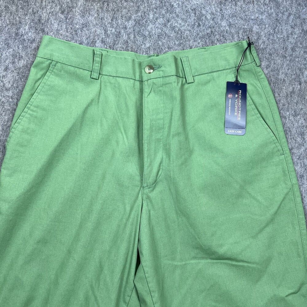 Roundtree & Yorke Men's Chino Pants Poplin Flat Front Green Classic Fit Sz 32x30 - Picture 10 of 12